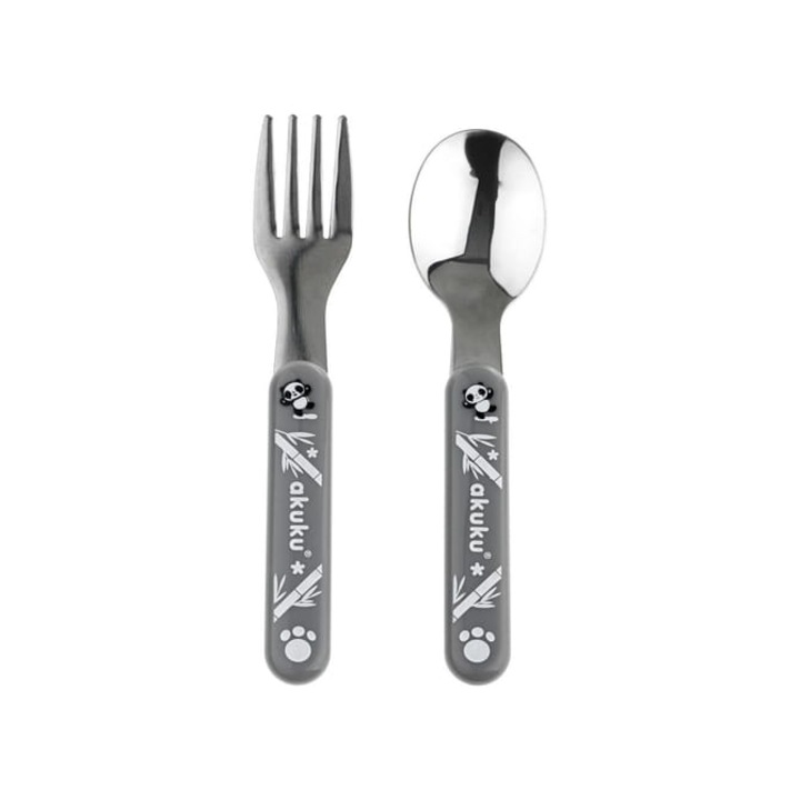 Set 2 piese lingura si furculita din otel inoxidabil Akuku A0100, Gri