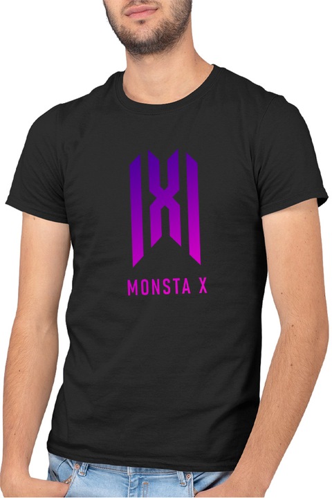 Tricou barbati Monsta X Logo Merch K-Pop Album New Come Back, negru, marime 2XL