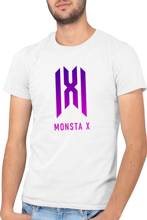 Tricou barbati Monsta X Logo Merch K-Pop Album New Come Back, alb, marime XL