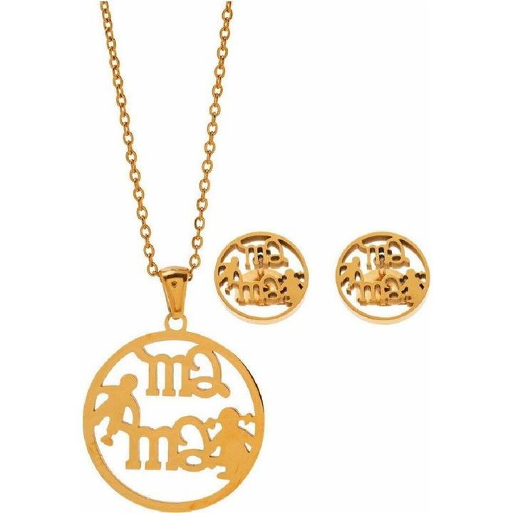 Set cercei si lantisor Medisei, Inox, Auriu