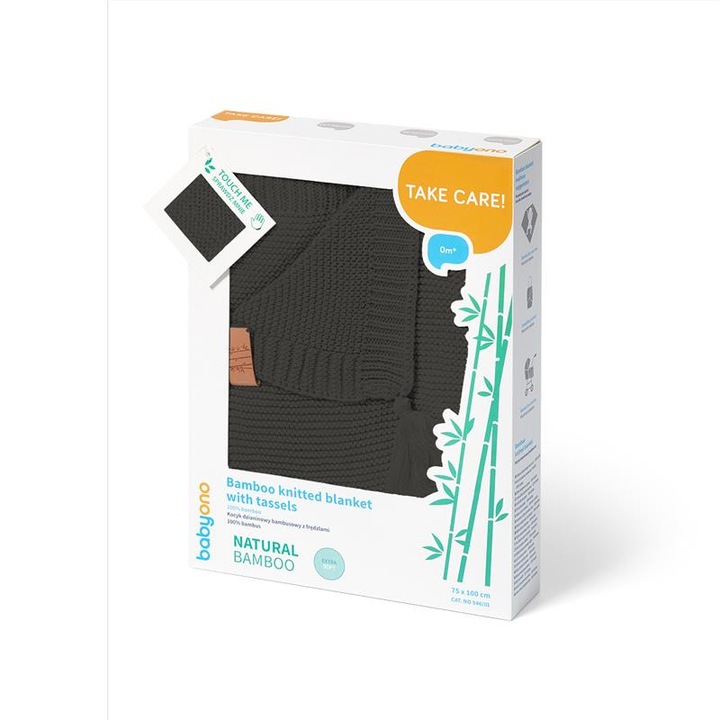 Детско плетено одеяло, Babyono, Бамбук, 75x100см, Черно