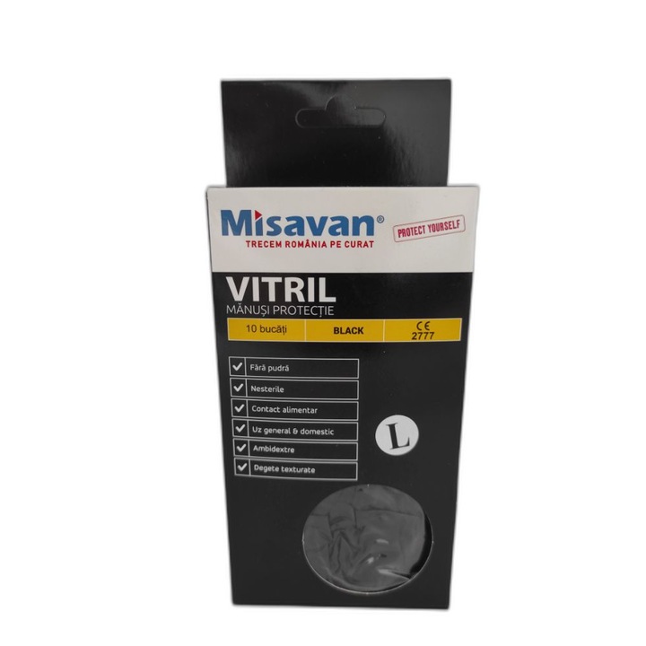 Vitril védőkesztyű, 10 darab/készlet, fekete szín, L méret