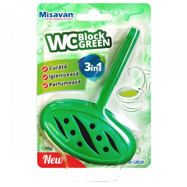Misavan Block Green WC-frissítő, zöld színű, 1 db/készlet, 40 g