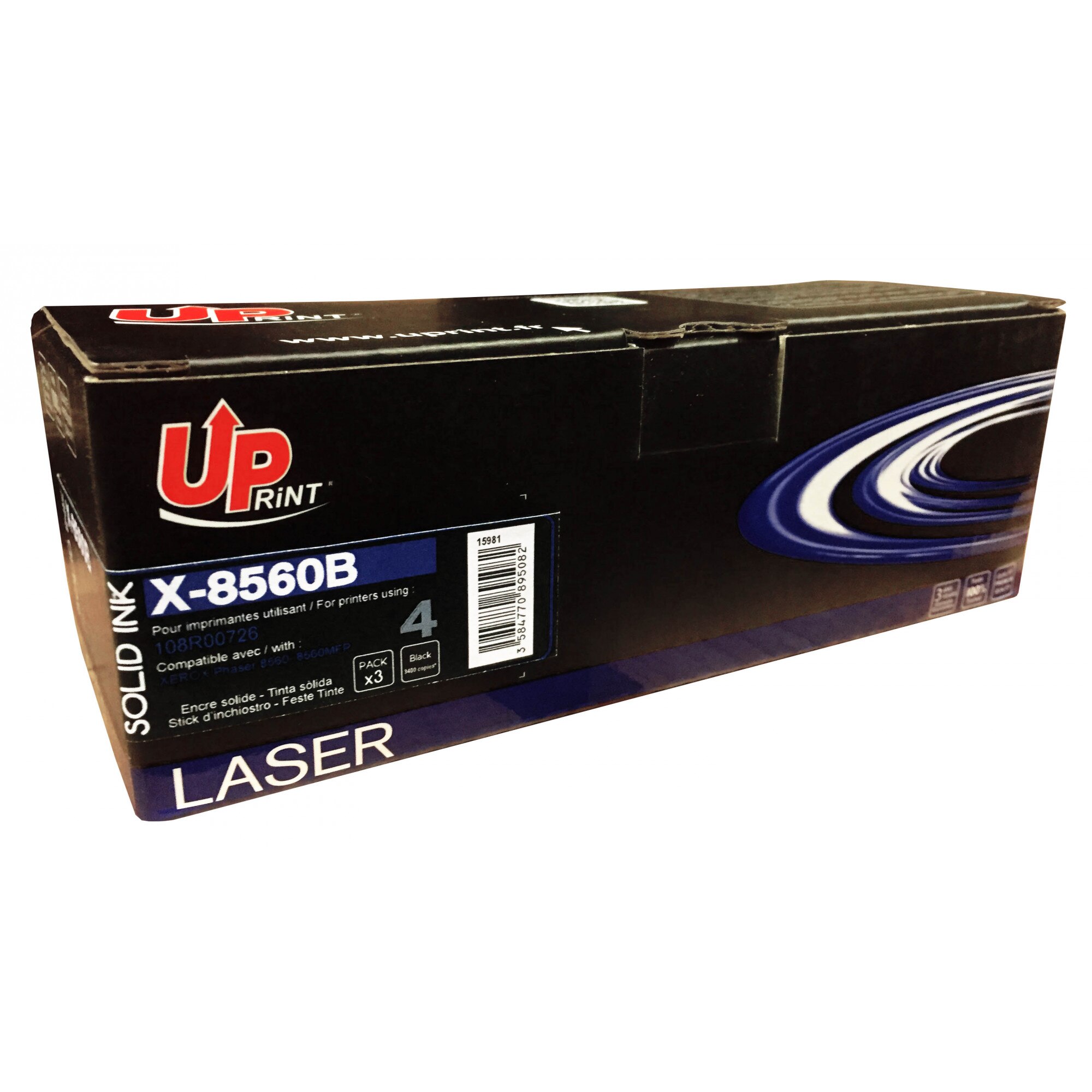 Set cartuse cerneala UPRINT XC8560BUPP3 Negru, 3 x 3400 pag, compatibil 108R00726