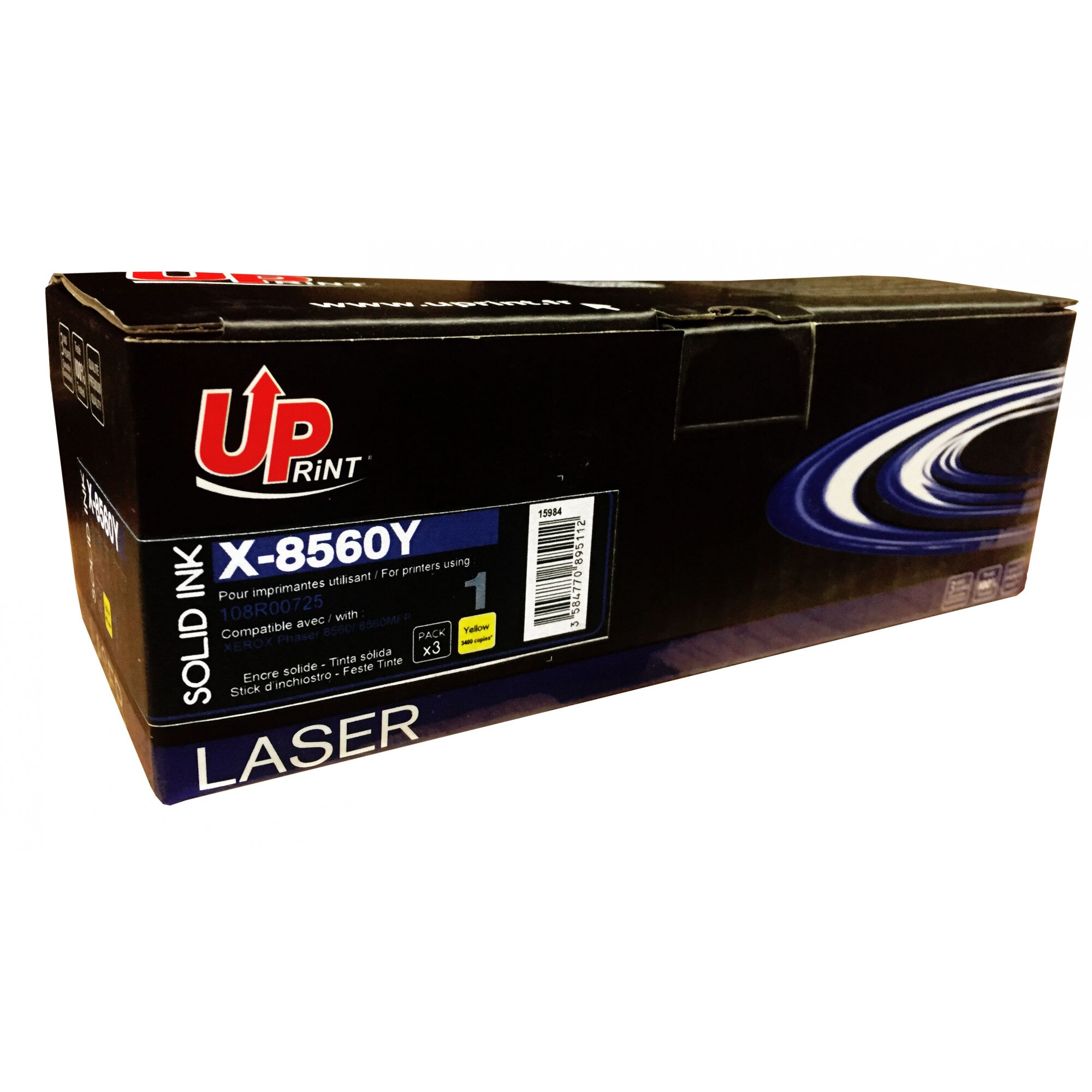 Set cartuse cerneala UPRINT XC8560YUPP3 Galben, 3 x 3400 pag, compatibil 108R00725