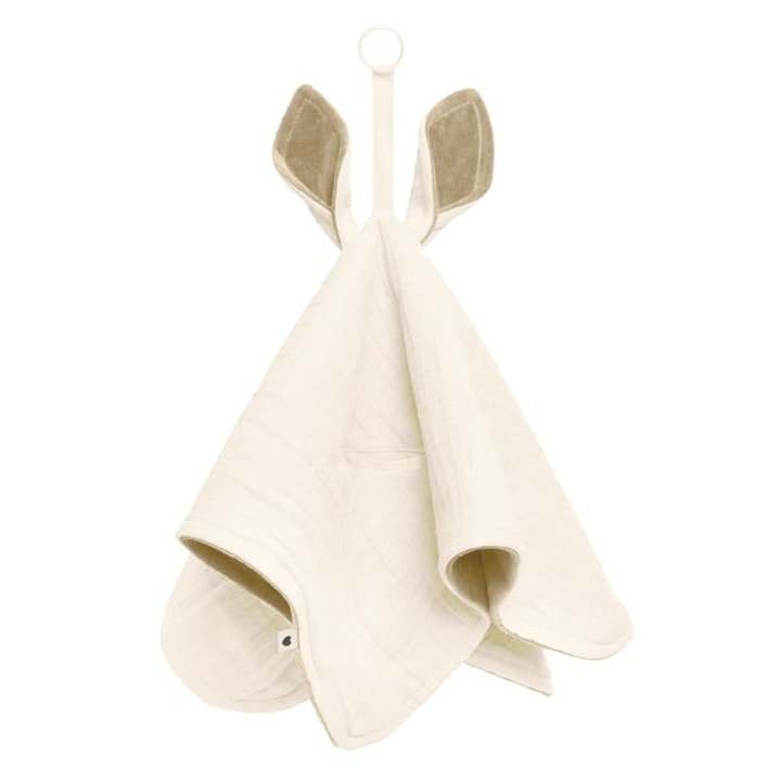 Paturica bebelusi cu inel pentru suzeta, BIBS, Bumbac organic, Model cangur, 0 luni+, Alb fildes