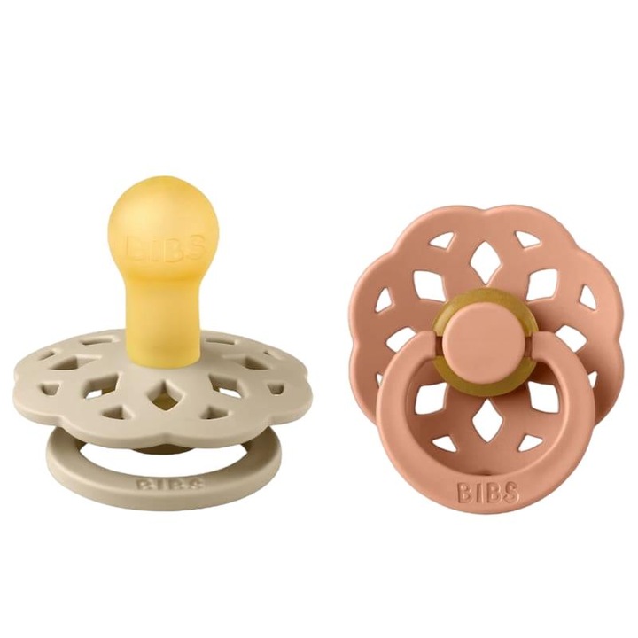 Комплект 2 залъгалки, Лигавници, Гумени, 0-6 месеца, Бежово/прасковено розово, BIBS