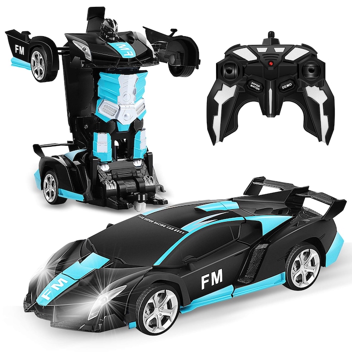Кола с дистанционно управление, WALALLA, Функция светлини/движение, 360 въртене, 1:18, синьо/черно