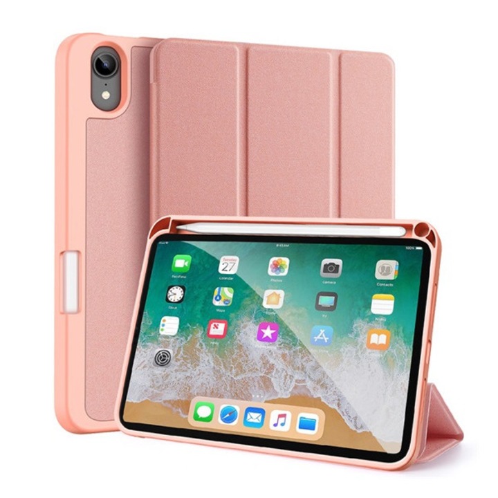 Dux Ducis Domo Tok Álló, Bőr Hatású (Aktív Flip, Oldalra Nyíló, Trifold Apple Pencil Tartó, Textil Minta) Rózsaszín Apple Ipad Mini 6 (2021)