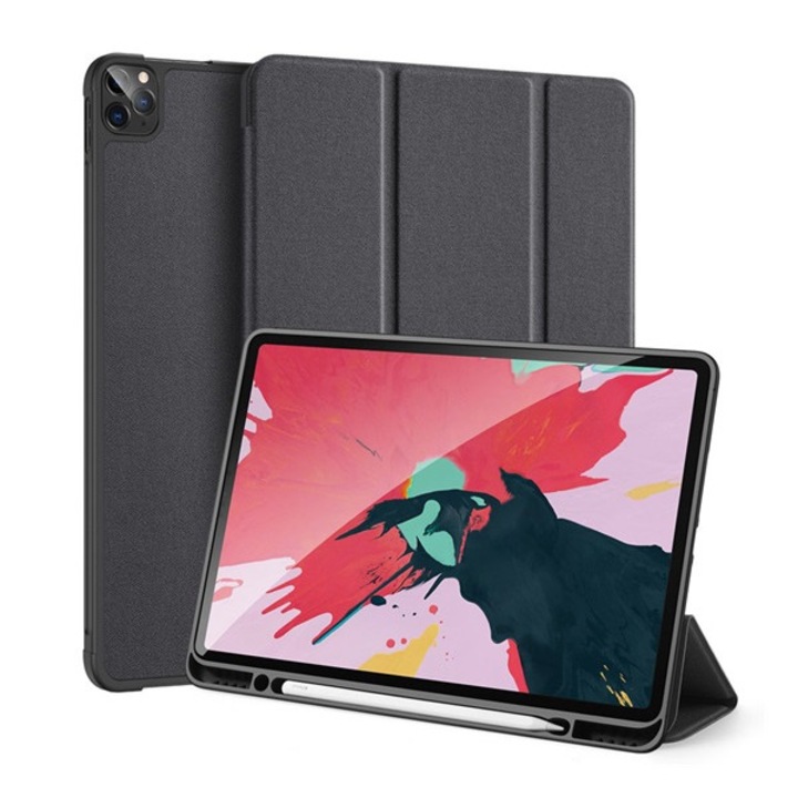Dux ducis domo tabletvédő álló, bőr hatású, aktív flip, oldalra nyíló, trifold, asztali tartó, ceruza tartó, fekete, kompatibilis: Apple IPAD Pro 12.9, 2022, / IPAD Pro 12.9, 2021, / IPAD Pro 12.9, 2020