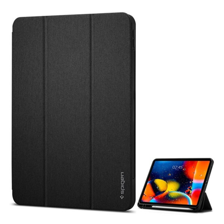 Spigen Urban Fit Tok Álló (Flip, Oldalra Nyíló, Trifold Asztali Tartó Funkció, Apple Pencil Tartó, Textil Minta) Fekete Apple Ipad Pro 11 (2018), Apple Ipad Pro 11 (2020), Apple Ipad Pro 11 (2021)