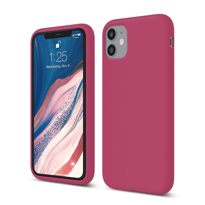 Casey Studios Premium puha szilikon tok iPhone 11 készülékhez, ultravékony, szilikon, mikroszálas belső, Fukszia