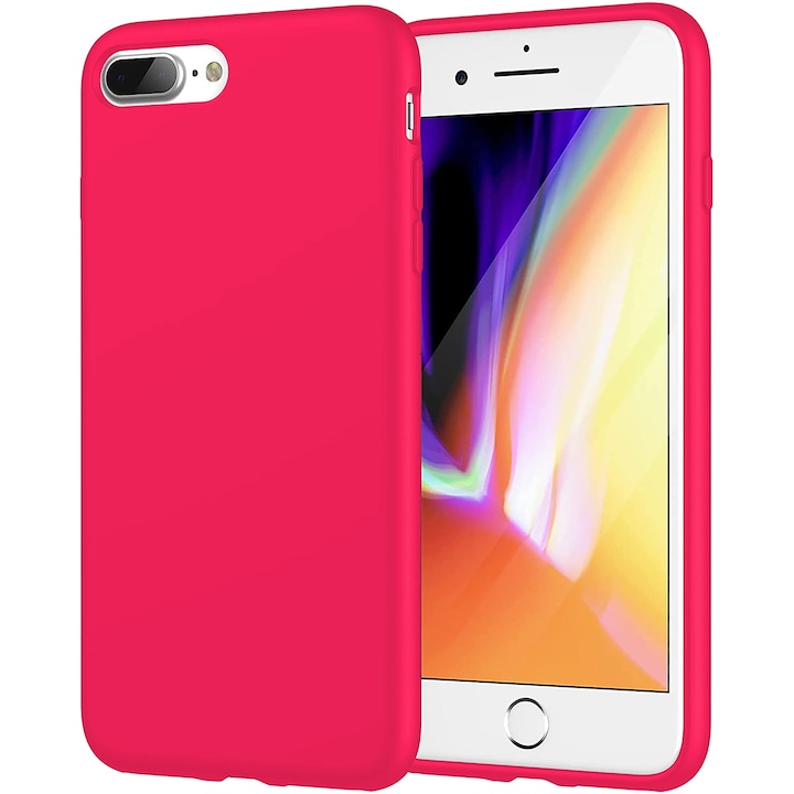 Casey Studios Premium puha szilikon tok iPhone 7 Plus/8 Plus készülékhez, ultravékony, szilikon, mikroszálas belső, Neon rózsaszín