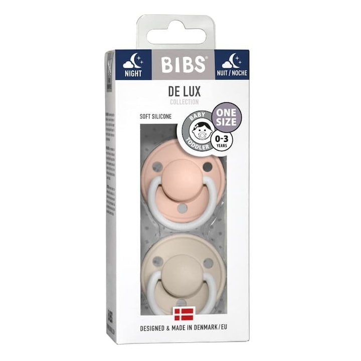 Set 2 suzete De Lux, BIBS, Silicon, 0-36 luni, Crem/Roz deschis