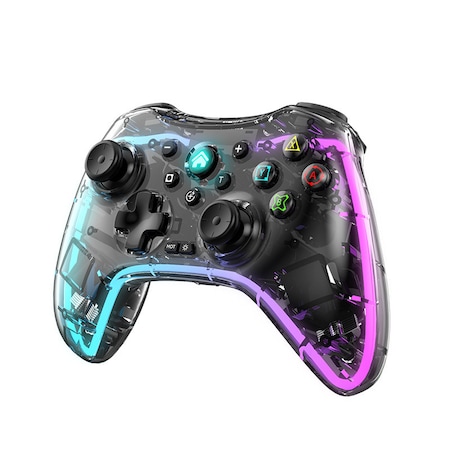 Controller Wireless Cu programare, turbo, lumina RGB, transparent, pentru iOS iPhone/iPad/Android/Tablet/PC/Switch/PS5/PS4/PS3, Roffie