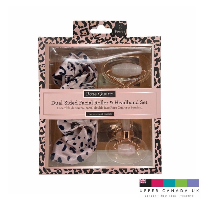 Danielle rózsakvarc arcmasszírozó és leopárd mintás szatén fejpánt