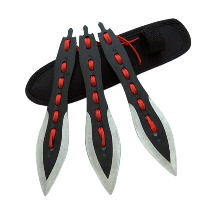 Set trei cutite de aruncat Depox, Anarchy Blades, otel inoxidabil, negru, 19 cm, teaca inclusa