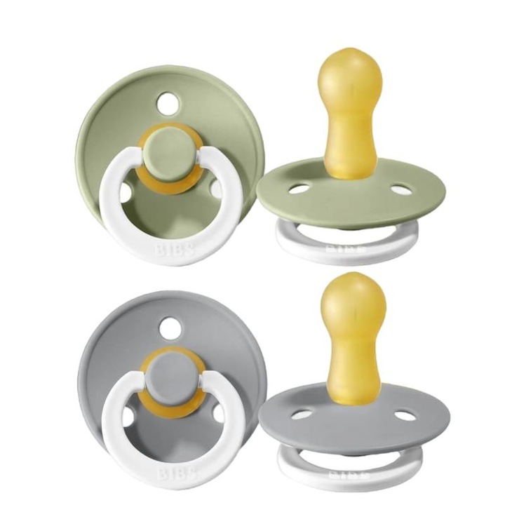 Set 2 suzete, Bibs, Cauciuc, 6-12 luni, Verde fistic/Gri