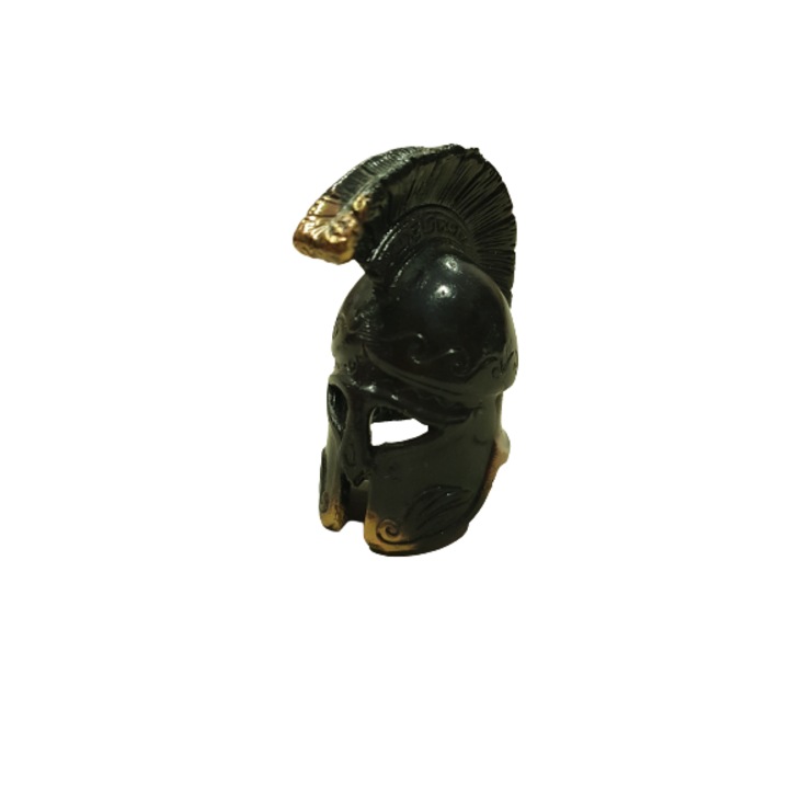 Ahelos szobrocska, sisak, fém, fekete oxidáció, 7 cm