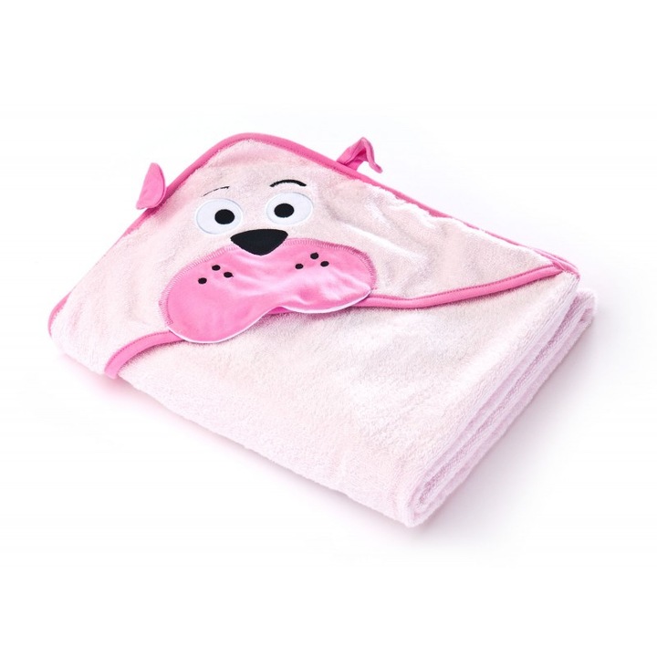 Prosop cu gluga brodata Water Friends 100x100 cm Pink Iepuras