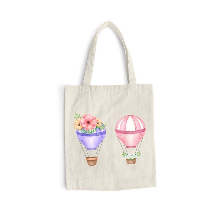 Sacosa bumbac pentru cumparaturi cu manere lungi, Air Balloon, 38×42 cm, VA104