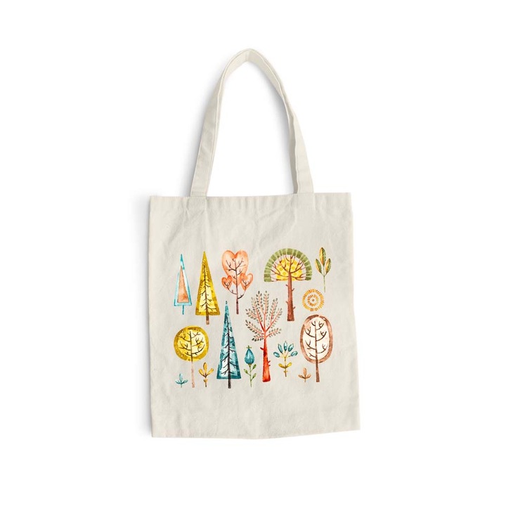 Sacosa bumbac pentru cumparaturi cu manere lungi, Minimalist Trees, 38×42 cm, VA133