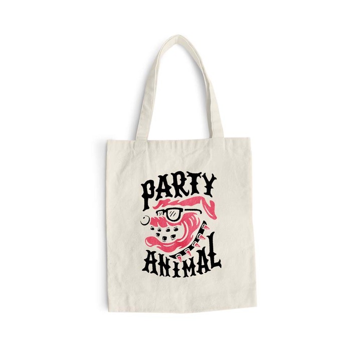 Sacosa bumbac pentru cumparaturi cu manere lungi, Party Animal, 38×42 cm, VA230