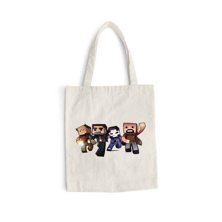 Sacosa bumbac pentru cumparaturi cu manere lungi, Minecraft, 38×42 cm, VA185