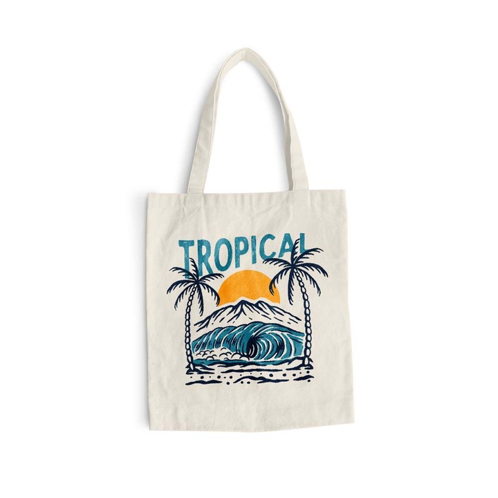 Sacosa bumbac pentru cumparaturi cu manere lungi, Tropical, 38×42 cm, VA216