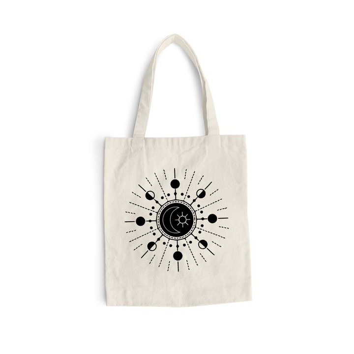 Sacosa bumbac pentru cumparaturi cu manere lungi, Moon and Sun, 38×42 cm, VA193