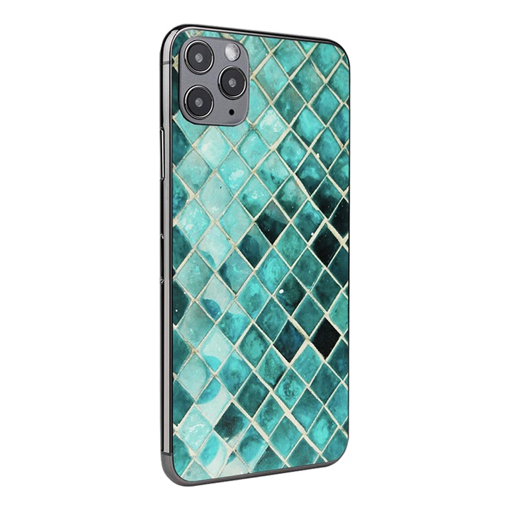 Folie Skin Back Apple iPhone 13 Minihez, mozaik dizájn, magas markolat, teljes ragasztó, egyszerű telepítés, türkiz