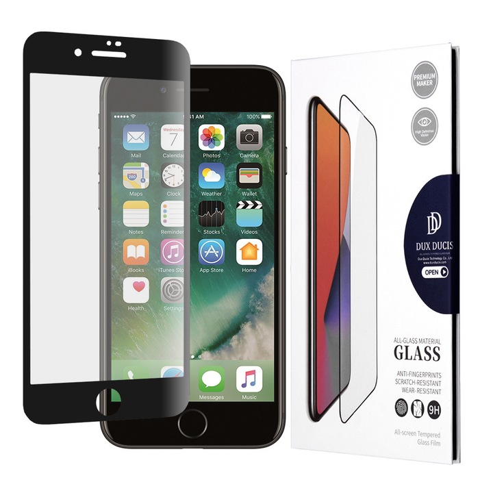 Fólia iPhone 7 / 8 / SE 2, SE 2020 / SE 3, SE 2022, Dux Ducis edzett üveghez, fekete