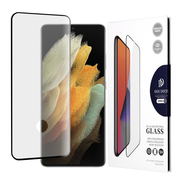 Fólia Samsung Galaxy S21 Ultra-hoz, Biztonságos üveg, Fekete