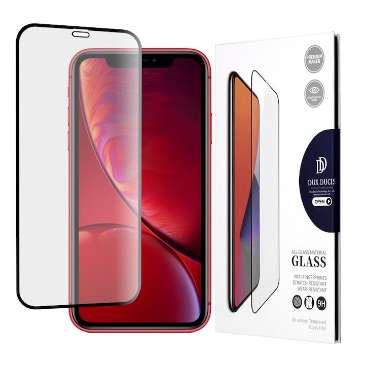 Üvegvédő fólia iPhone XR / iPhone 11 telefonhoz, DuxDucis edzett üveg, fekete
