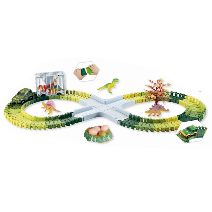 Dinoszaurusz autópálya és terepjáró autó, 96 kiegészítővel