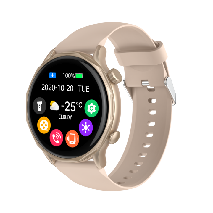 Ceas SmartWatch ISP LikeSmart™​​​​​​​ Diamond FiT, 1.32", Apel Bluetooth, Notificari Apel si Retele Sociale, Monitorizare Ritm Cardiac, Diamond Gold