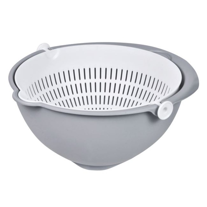 Bol de plastic cu strecuratoare, gri, alb, 26 x 12 cm