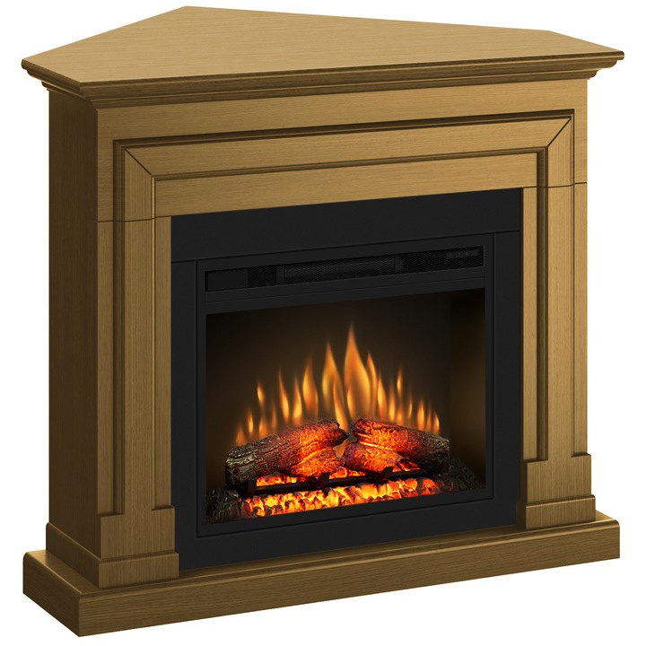 Semineu ECOFLAME PRO - Barcelona colt oak 110 x 95 x 85cm, flacara 3D de 23 inci cu teme de culoare, incalzire infrared si sunet
