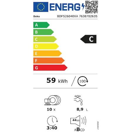 Masina de spalat vase Beko BDFS26040XA, 10 seturi, 6 programe, Clasa C, AutoDose, SelfDry, Motor ProSmart Inverter, Sertar tacamuri, AquaIntense, Hygiene Intense, Fast+, Program Mini 30 minute , 45 cm, Argintiu