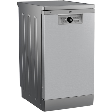 Masina de spalat vase Beko BDFS26040XA, 10 seturi, 6 programe, Clasa C, AutoDose, SelfDry, Motor ProSmart Inverter, Sertar tacamuri, AquaIntense, Hygiene Intense, Fast+, Program Mini 30 minute , 45 cm, Argintiu