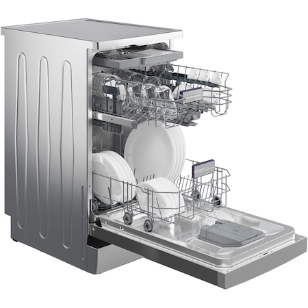 Masina de spalat vase Beko BDFS26040XA, 10 seturi, 6 programe, Clasa C, AutoDose, SelfDry, Motor ProSmart Inverter, Sertar tacamuri, AquaIntense, Hygiene Intense, Fast+, Program Mini 30 minute , 45 cm, Argintiu