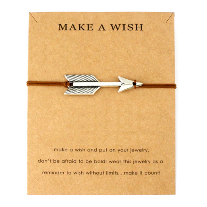 Bratara make a wish, tip sfoara, pandantiv sageata cu snur maro, unisex, EFAYN