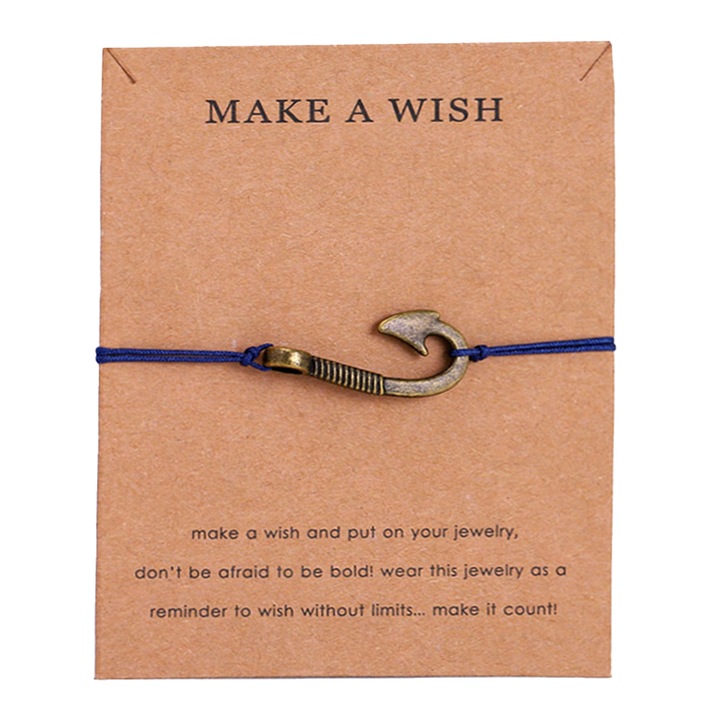 Bratara make a wish, tip sfoara, pandantiv carlig de undita cu snur albastru marin, M2, unisex, EFAYN