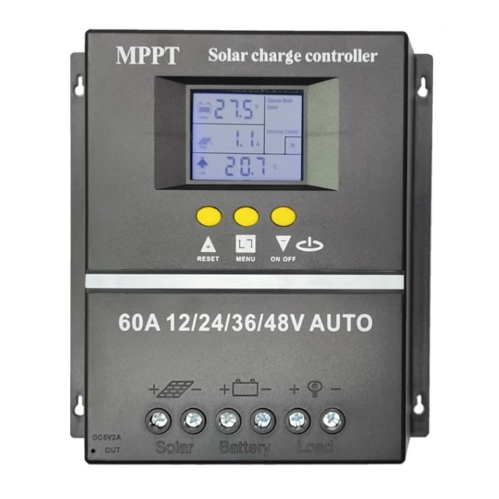 MPPT контролер за соларен панел, LCD дисплей, 12/24/36/48 V, 60 A, автоматичен