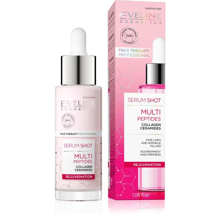 Серум за лице, Eveline Cosmetics, Серумен шот, Мулти пептиди, Подмладяване, 30 мл