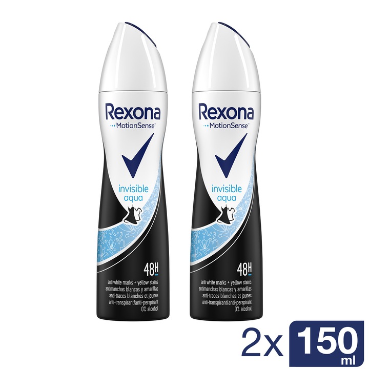 Pachet x2 Deodorant antiperspirant spray Rexona Invisible Aqua, 150 ml