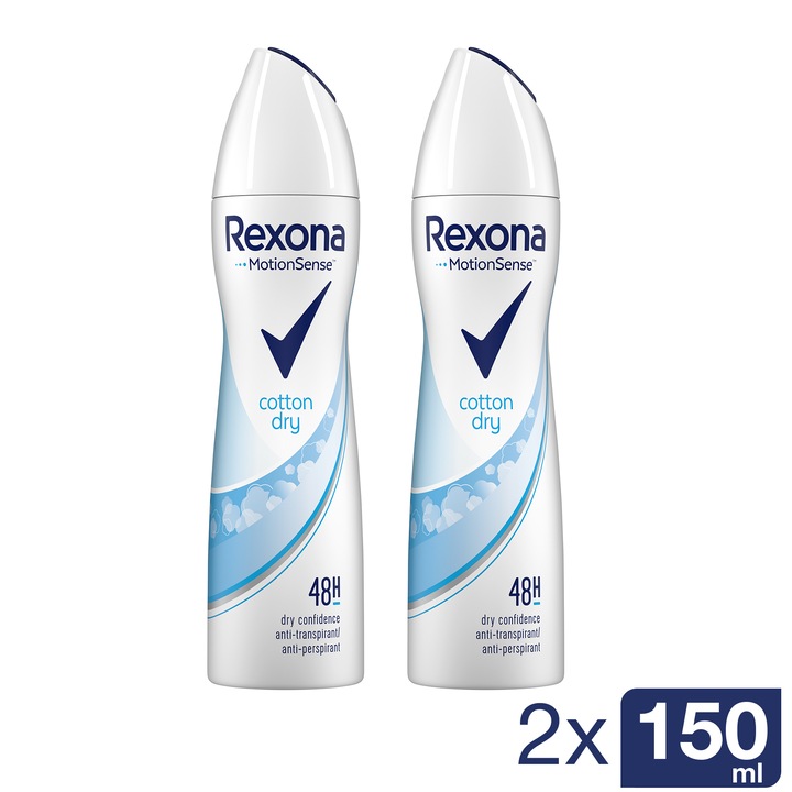 Pachet x2 Deodorant antiperspirant spray Rexona Cotton Dry, 150 ml