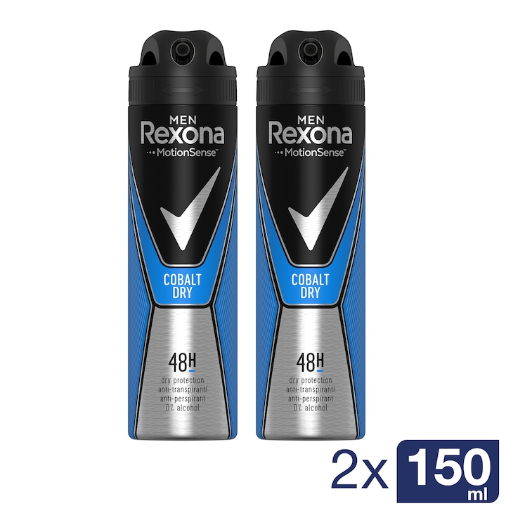 Pachet x2 Deodorant antiperspirant spray Rexona Cobalt pentru barbati, 150 ml