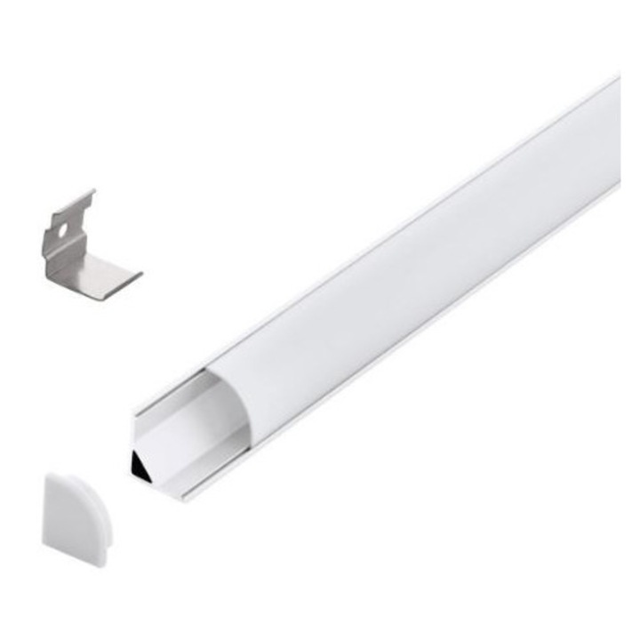Profil LED aluminiu de colt montaj 90 grade 2 metri anodizat iluminare 45 grade ZenLED