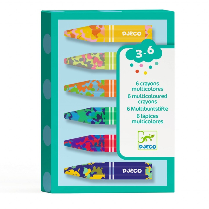 Set de creioane cerate multicolore, Djeco, 6 creioane, dimensiune 11x1, 3cm, pentru copii 3-6 ani